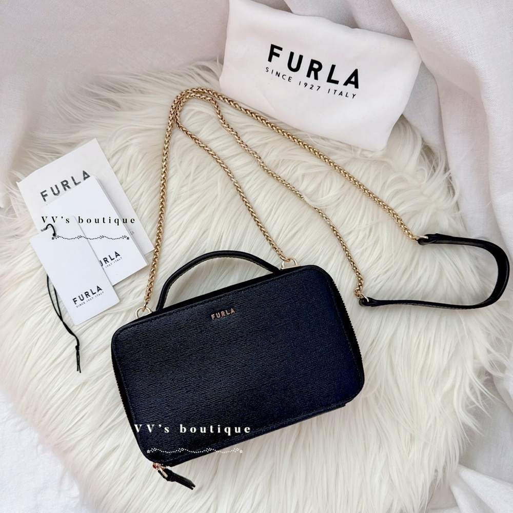 NWT Furla Babylon Mini Crossbody Top Handle Box Vanity Black EAV9UNO B30000